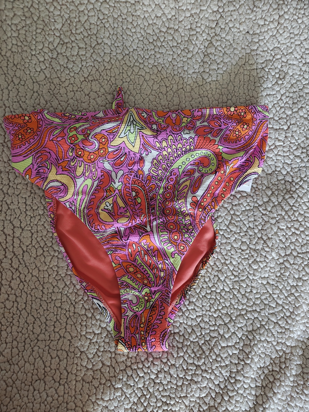 Paisley High-Waist Bikini Bottoms - Pink & Orange
